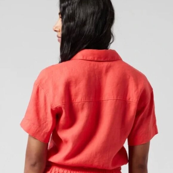 NEW! $79 ATHLETA Playa 100% Linen Wrap Crop TOP Coral Passionfruit Size S 4 6 - Picture 2 of 4